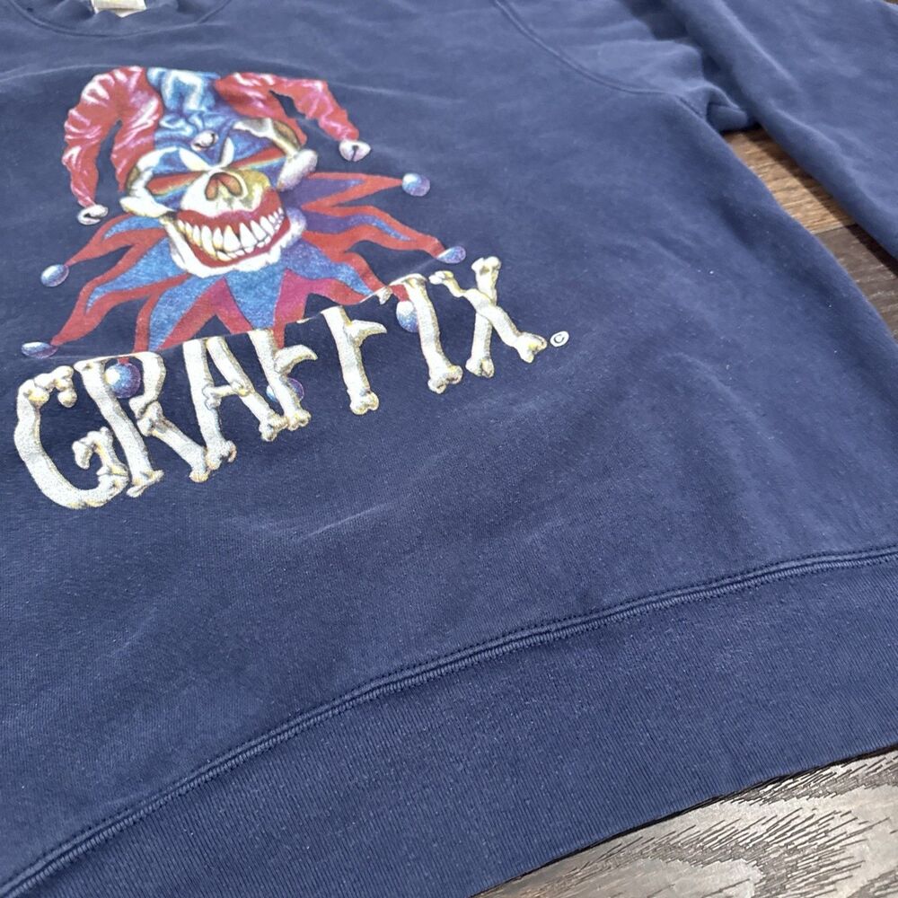 Vintage 90s Graffix Bong Jester Clown Skull Crew Sweatshirt USA Made Rare Sz L - Picture 3 of 8